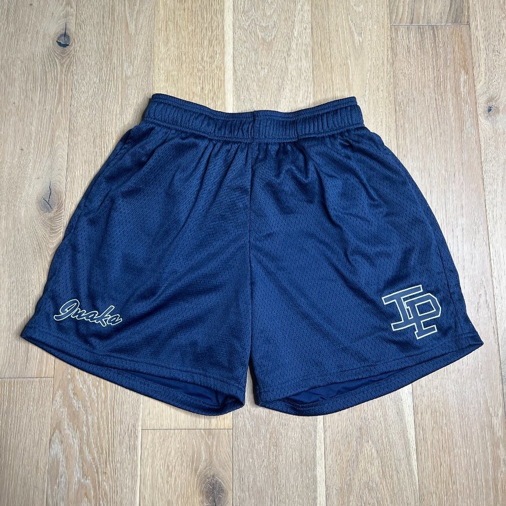 Inaka Power Men's Athletic Mesh Shorts in Navy with Gold Trim